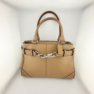 Coach Hampton Leather Satchel Handbag Purse Tan Camel F11199